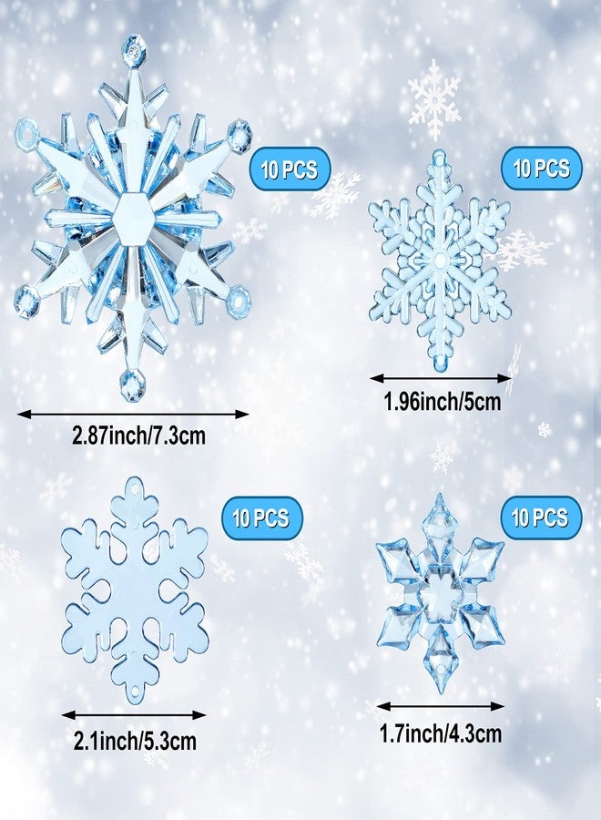 Dilunave 40 Pieces Blue Christmas Snowflake Ornaments Acrylic Christmas Tree Decorations Crystal Snowflakes Translucent Winter Hanging Ornaments for Xmas Tree DIY Crafts - Image 2