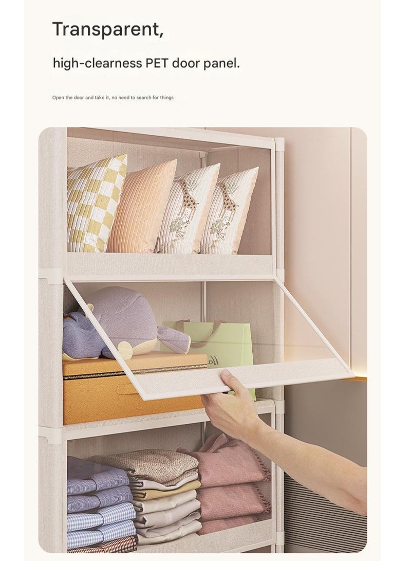 XiuWoo Simple Multifunctional Dustproof Wardrobe Household Dormitory Storage Cabinet with Magnetic Transparent Dustproof Door For Clothes Bag  - Image 3