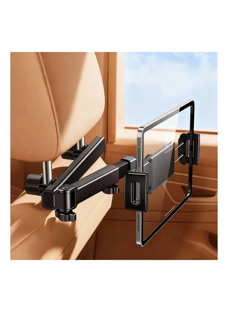 Car Tablet Holder, Foldable & Extendable Car Backseat Mount with 360° Rotation, Metal Structure & Anti-Shock Silicone Pads, Compatible with 4.7-12.9 Inch Phones & Tablets for Road Trips, Kids Entertainment - Image 1