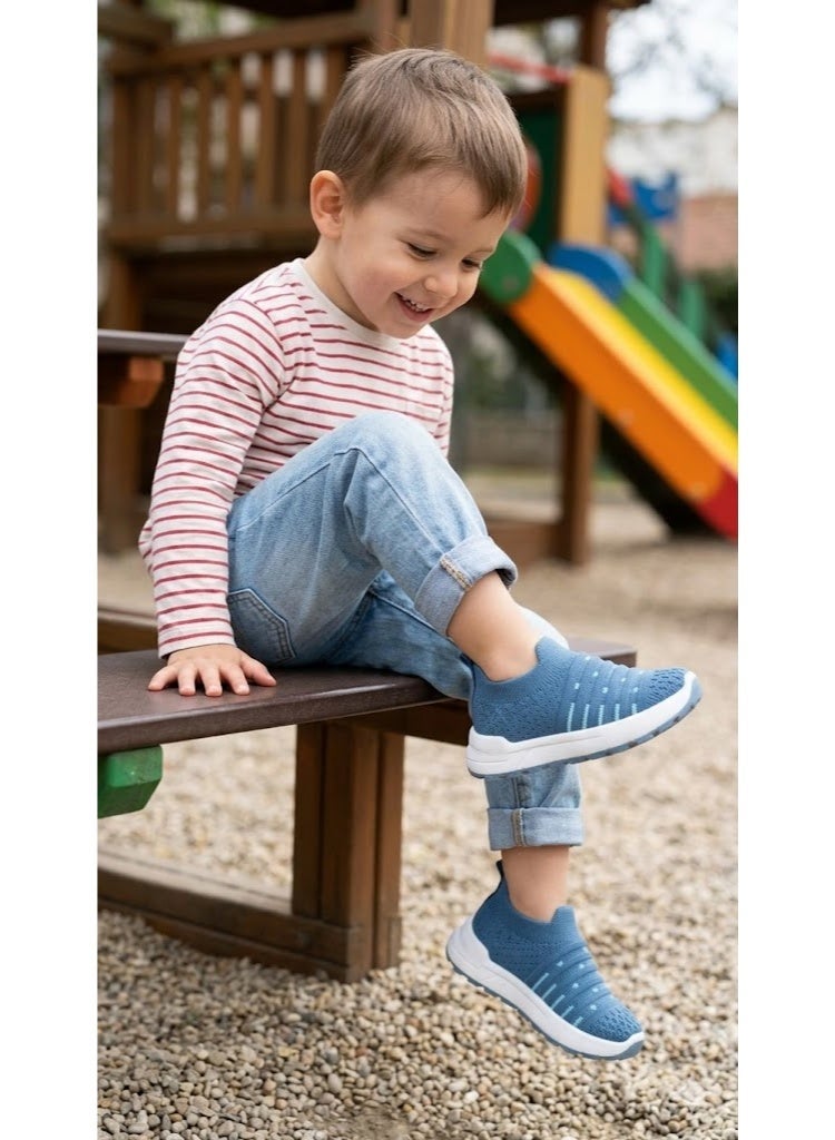 حذاء رياضي خفيف للأطفال بدون رباط – حذاء سنيكرز مريح بتهوية جيدة ونعل مرن – أزرق - Image 4