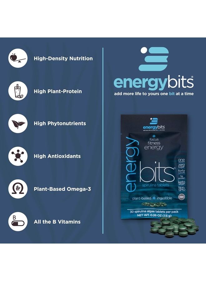 ENERGYBITS Pure Spirulina Algae Tablets, Superfood Tablets, Pure Blue Green Algae, High Protein, Chlorophyll Tablets, Non-Irradiated, for Energy Focus and Endurance, Non-GMO, 60 Tablets - Image 2