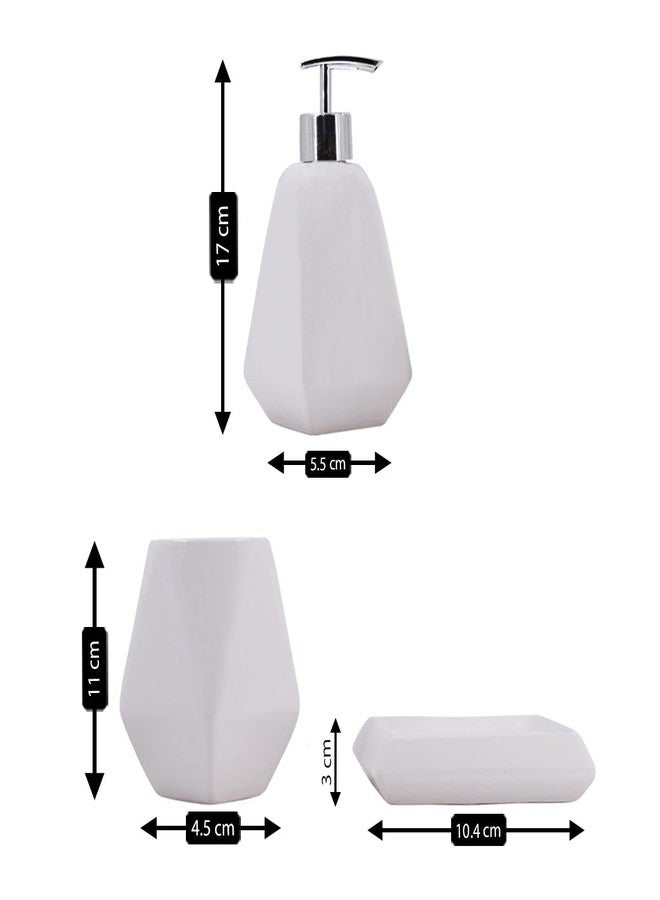 Kookee Ceramic Bathroom Set – Stylish 3 Piece Bath Accessories Kit with Liquid Handwash Soap Dispenser, Toothbrush Holder & Soap Dish – Modern & Designer Decor for Home & Guest Bathrooms,White (8128) - Image 5