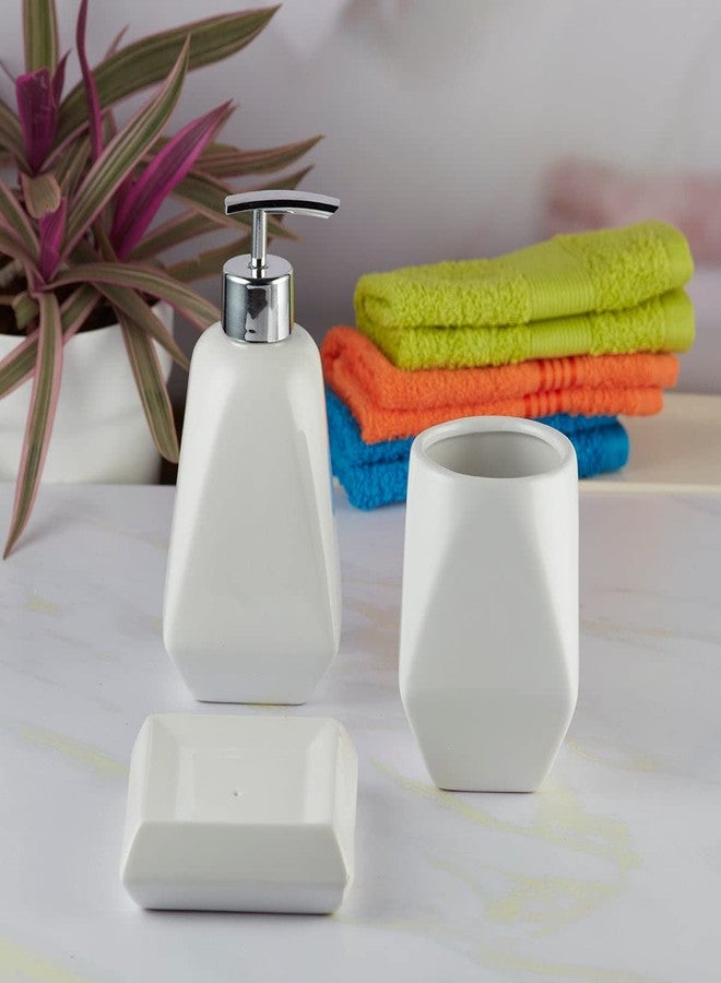 Kookee Ceramic Bathroom Set – Stylish 3 Piece Bath Accessories Kit with Liquid Handwash Soap Dispenser, Toothbrush Holder & Soap Dish – Modern & Designer Decor for Home & Guest Bathrooms,White (8128) - Image 2