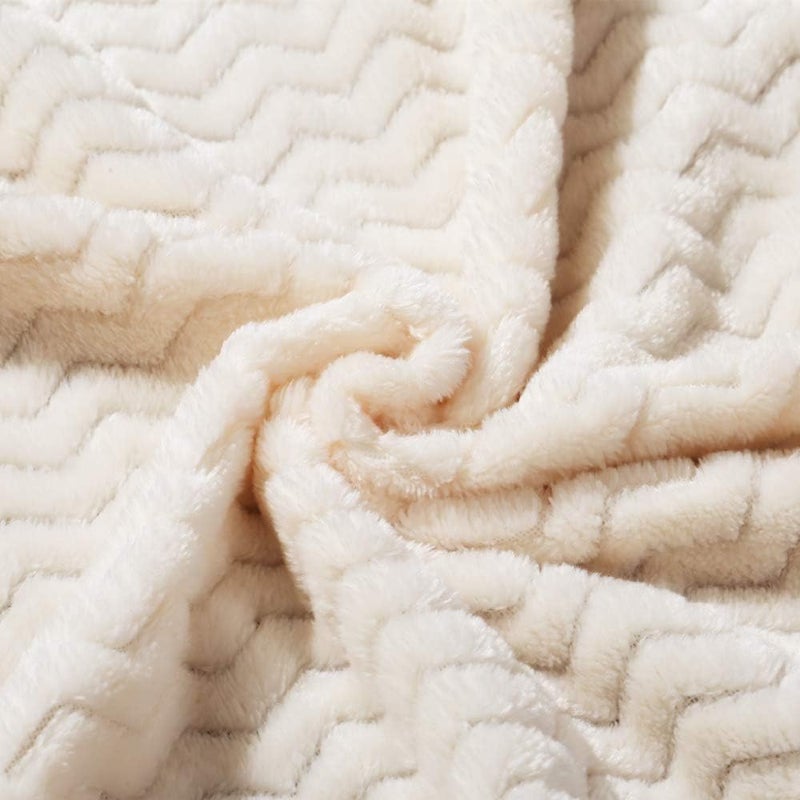 CREVENT 76x102cm Cozy Fluffy Warm Fleece Infant Blanket for Girls & Boys Toddler Crib Cot Stroller (Wave Ivory/White) - Image 3