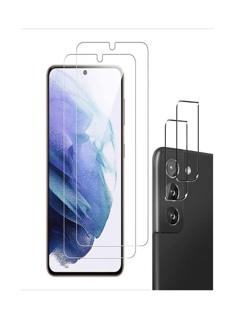 Suntown حماية شاشة لجهاز Galaxy S22 [2 + 2 عبوة]، 2 قطعة زجاج مقسى تغطي كامل الشاشة مع 2 قطعة واقي عدسة الكاميرا، صلابة 9H فتح بصمة الإصبع، رقيق للغاية HD واضح، لجهاز Samsung Galaxy S22 (6.1") - Image 1