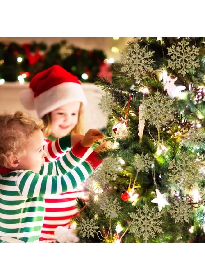 VUCATIN ٣٦ قطعة من زينة عيد الميلاد الذهبية على شكل رقاقات ثلج، زينة بلاستيكية لامعة على شكل رقاقات ثلج، مناسبة لزينة شجرة عيد الميلاد الشتوية. أحجام متنوعة، رقاقات ثلج حرفية - Image 2