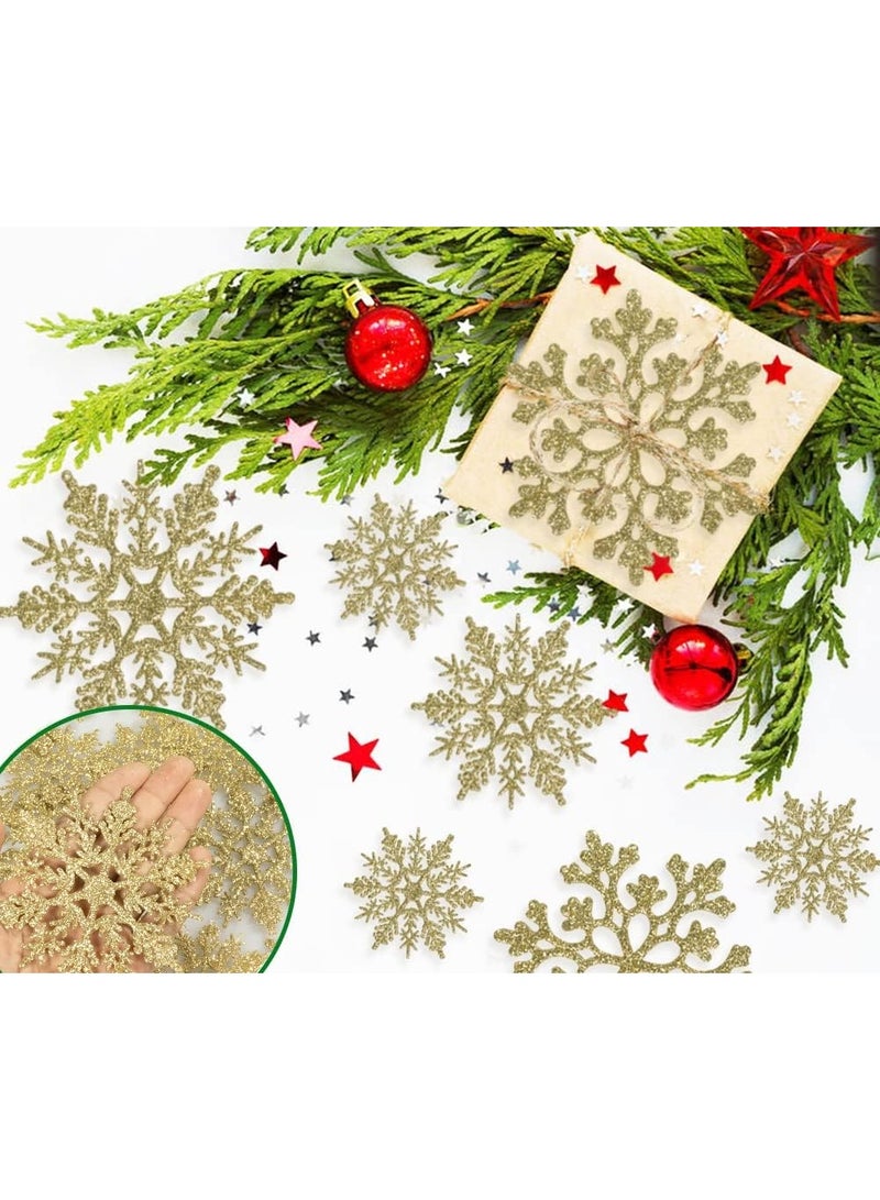 VUCATIN ٣٦ قطعة من زينة عيد الميلاد الذهبية على شكل رقاقات ثلج، زينة بلاستيكية لامعة على شكل رقاقات ثلج، مناسبة لزينة شجرة عيد الميلاد الشتوية. أحجام متنوعة، رقاقات ثلج حرفية - Image 5
