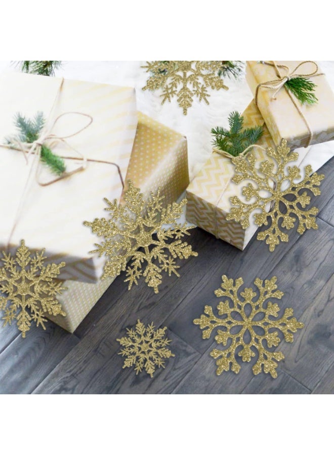 VUCATIN ٣٦ قطعة من زينة عيد الميلاد الذهبية على شكل رقاقات ثلج، زينة بلاستيكية لامعة على شكل رقاقات ثلج، مناسبة لزينة شجرة عيد الميلاد الشتوية. أحجام متنوعة، رقاقات ثلج حرفية - Image 4