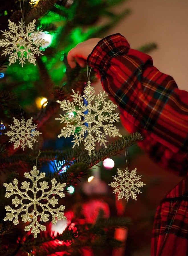 VUCATIN ٣٦ قطعة من زينة عيد الميلاد الذهبية على شكل رقاقات ثلج، زينة بلاستيكية لامعة على شكل رقاقات ثلج، مناسبة لزينة شجرة عيد الميلاد الشتوية. أحجام متنوعة، رقاقات ثلج حرفية - Image 1