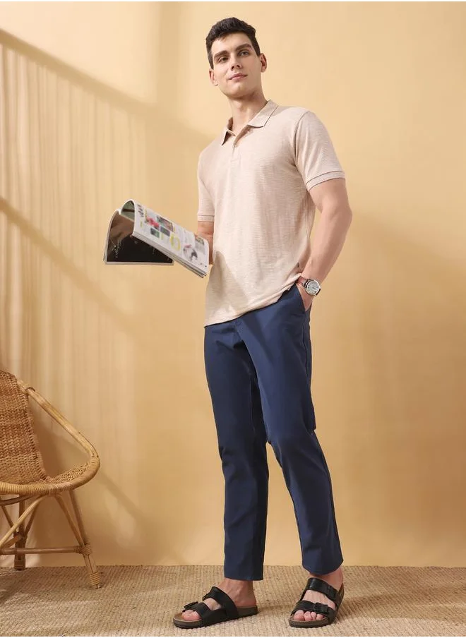 دينيس لينغو Beige Textured Knit Solid Pattern Regular Fit T-Shirts for Men with Polo Neck Half Sleeves Regular Length Upper Body Wear T-shirts Knitted Weave - Perfect for Lifestyle Occasions