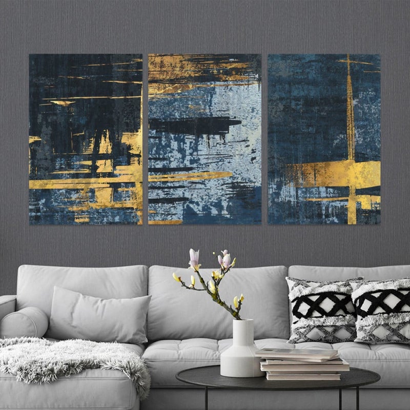 ماركتنا ثلاث لوحات قماشية فخمة بتصميم مودرن مع برواز مجوف مقاس (150×70) ثلاث قطع - Image 1