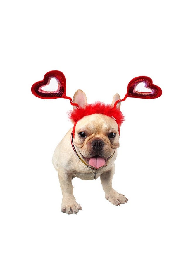 سوتشات عصابات رأس على شكل قلب مرصعة بالترتر من سوتشات لعيد الحب للحيوانات الأليفة - إكسسوارات أزياء الحيوانات الأليفة لعيد الحب - Image 3