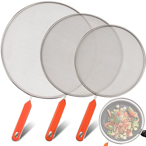 Roe & Moe Splatter Screens - Stainless Steel Splatter Screens for Frying Pan with Insulated Handles - Grease Splatter Guards For Frying Pan that Lets You Create Masterpieces with Ease (Pack of 3) - Image 1