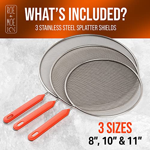 Roe & Moe Splatter Screens - Stainless Steel Splatter Screens for Frying Pan with Insulated Handles - Grease Splatter Guards For Frying Pan that Lets You Create Masterpieces with Ease (Pack of 3) - Image 2