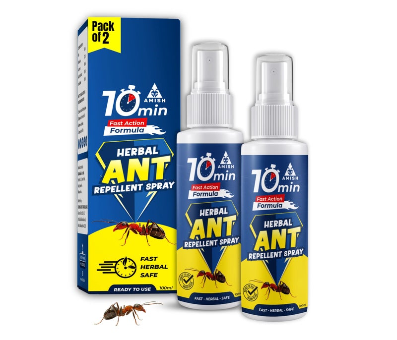 Amish Herbal Ant Spray 100ml Pack-2 |10 Minutes Formula |Removes Entire Ant colony|Powerful 100% Organic No Chemical Ant Repellent Spray for Home Kitchen Office Garden Long Lasting Protection - Image 1