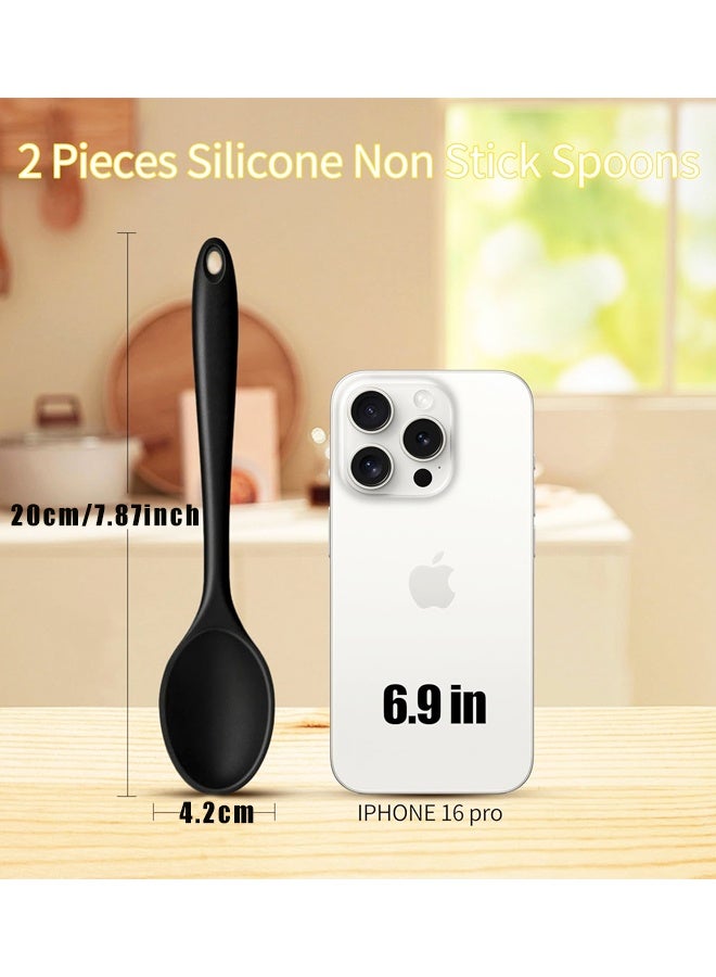 2 Pcs Silicone Nonstick Mixing Spoon, Silicone Spoons for Cooking Heat Resistant, Cooking Utensil for Kitchen Cooking Baking Stirring Serving - Image 2