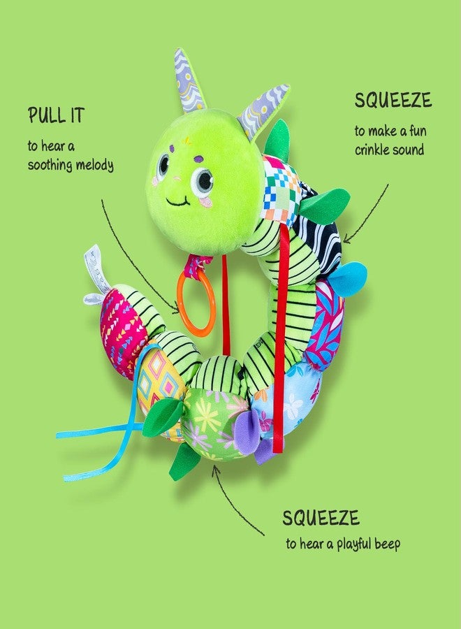 Infinno Baby Musical Stuffed Sensory Toys for Girls and Boys, Infant Soft Security Toys for Newborns 0-3-6-12 Months with Crinkle and Rattles, Caterpillar, Green - Image 4