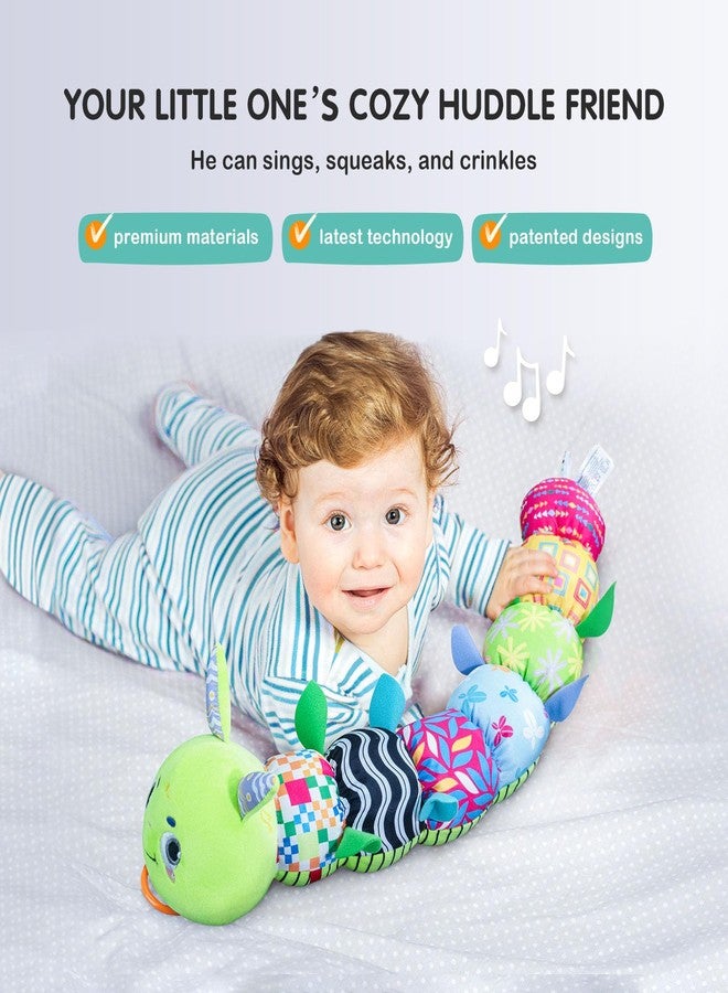Infinno Baby Musical Stuffed Sensory Toys for Girls and Boys, Infant Soft Security Toys for Newborns 0-3-6-12 Months with Crinkle and Rattles, Caterpillar, Green - Image 2