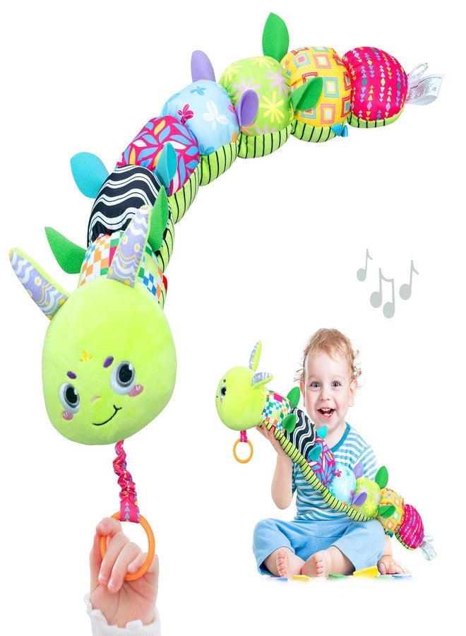 Infinno Baby Musical Stuffed Sensory Toys for Girls and Boys, Infant Soft Security Toys for Newborns 0-3-6-12 Months with Crinkle and Rattles, Caterpillar, Green - Image 1