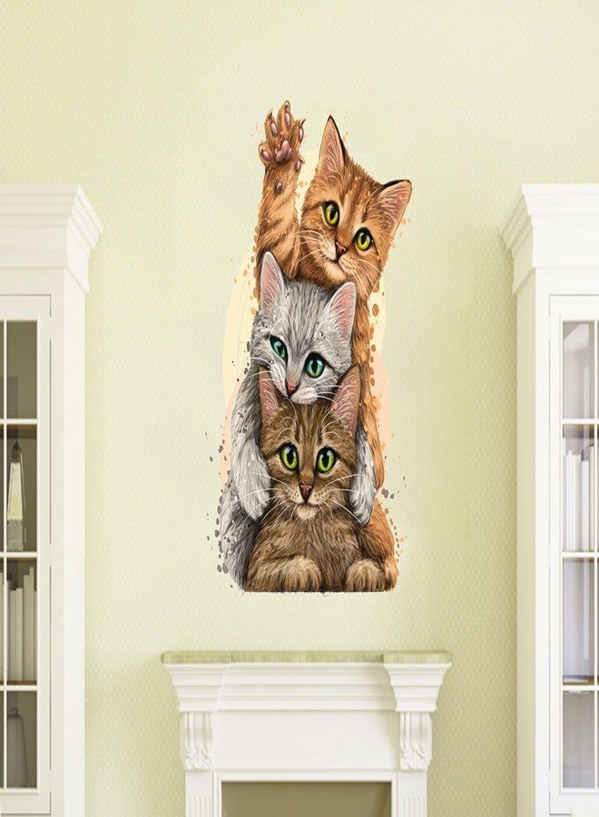Wallbook Funny Cats Wall Sticker | Wall Stickers for Home, Kitchen, Office, Bedroom & Living Room (70 x 47 cms) - Image 1