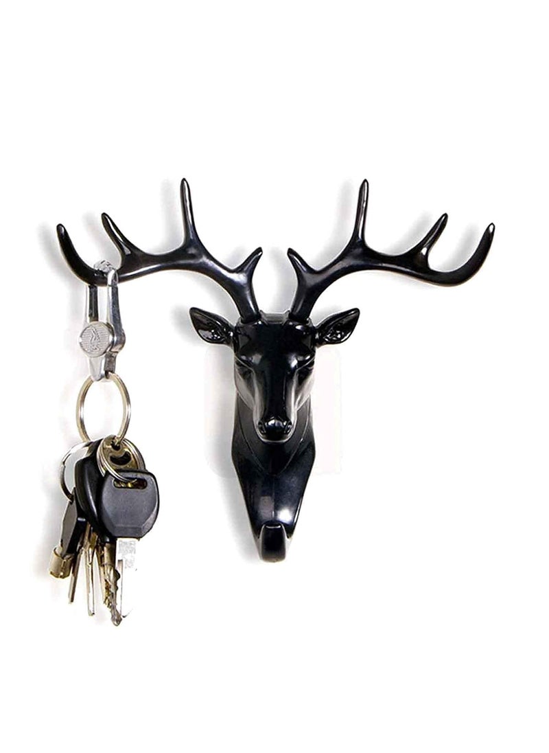 DEE SONS DEE SONS Deer Head Hanging Hook Self Adhesive Wall Door Hook Hanger Bag Keys Sticky Holder Plastic Deer Hook Black Pack of 2  - Image 2