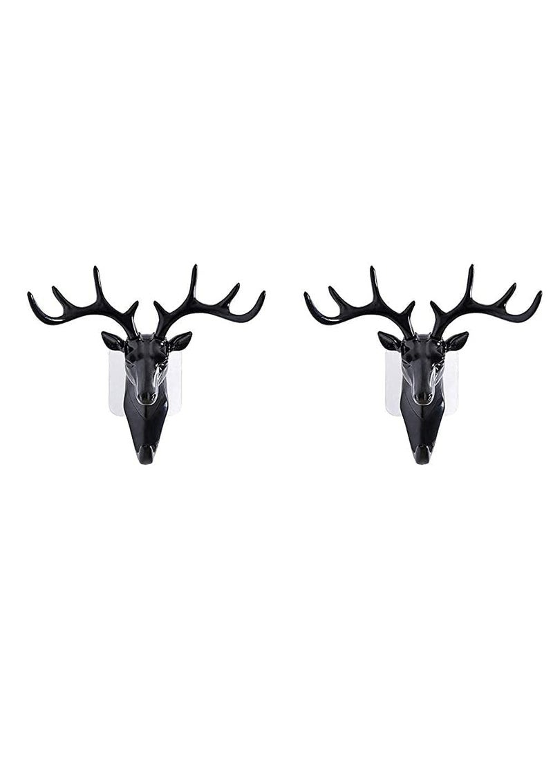 DEE SONS DEE SONS Deer Head Hanging Hook Self Adhesive Wall Door Hook Hanger Bag Keys Sticky Holder Plastic Deer Hook Black Pack of 2  - Image 1