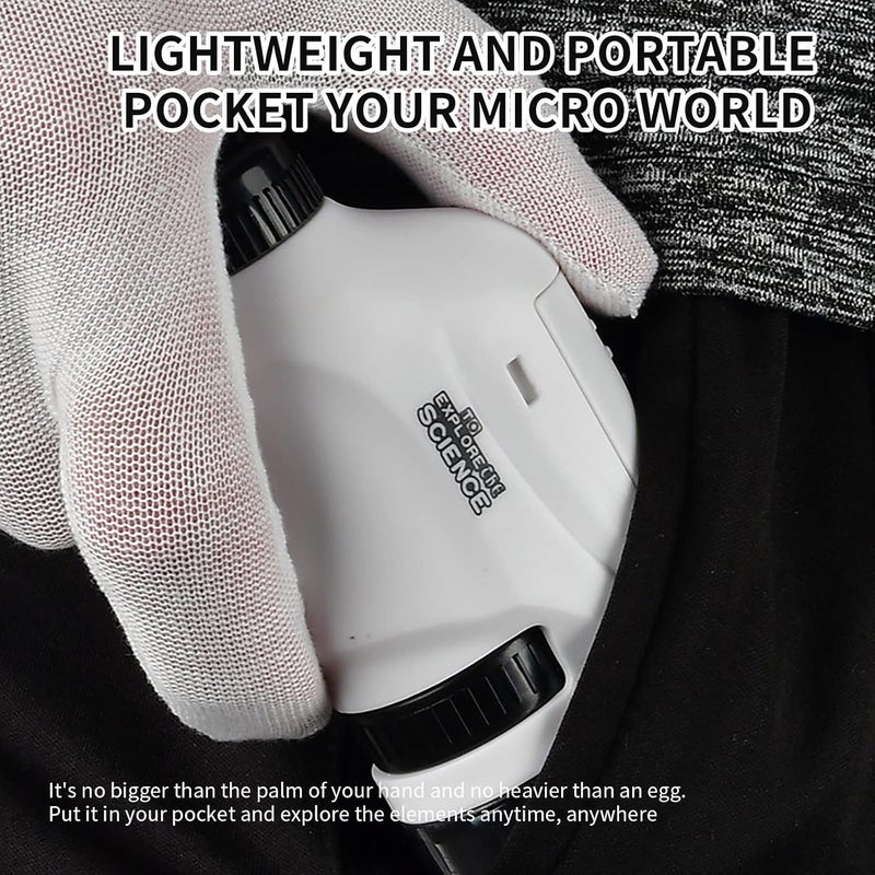 klarako Kids Handheld Microscope, High Definition 60x120x Zoom Portable Pocket Microscope with LED Light, School Biological Science Educational Toys Children Gift (White) - Image 2