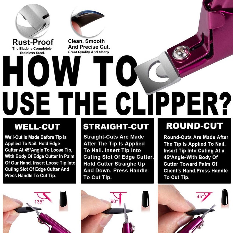 GA&EN Elegant Violet Red Premium Adjustable Stainless Steel Artificial Acrylic Fake False Nail Tip Clipper Cutter Trimmer Manicure Pedicure Sharp Blade Clip Tool For Salon Home Nail Art Beauty Design DIY - Image 2