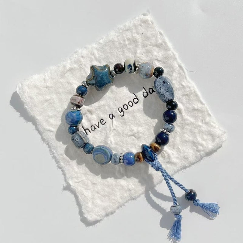 Jingdezhen Ceramic Star Charm Bracelet - Cute Celestial Star Beaded Bracelet for Women, Gift for Anniversary, Fade-Resistant, Unisex Style