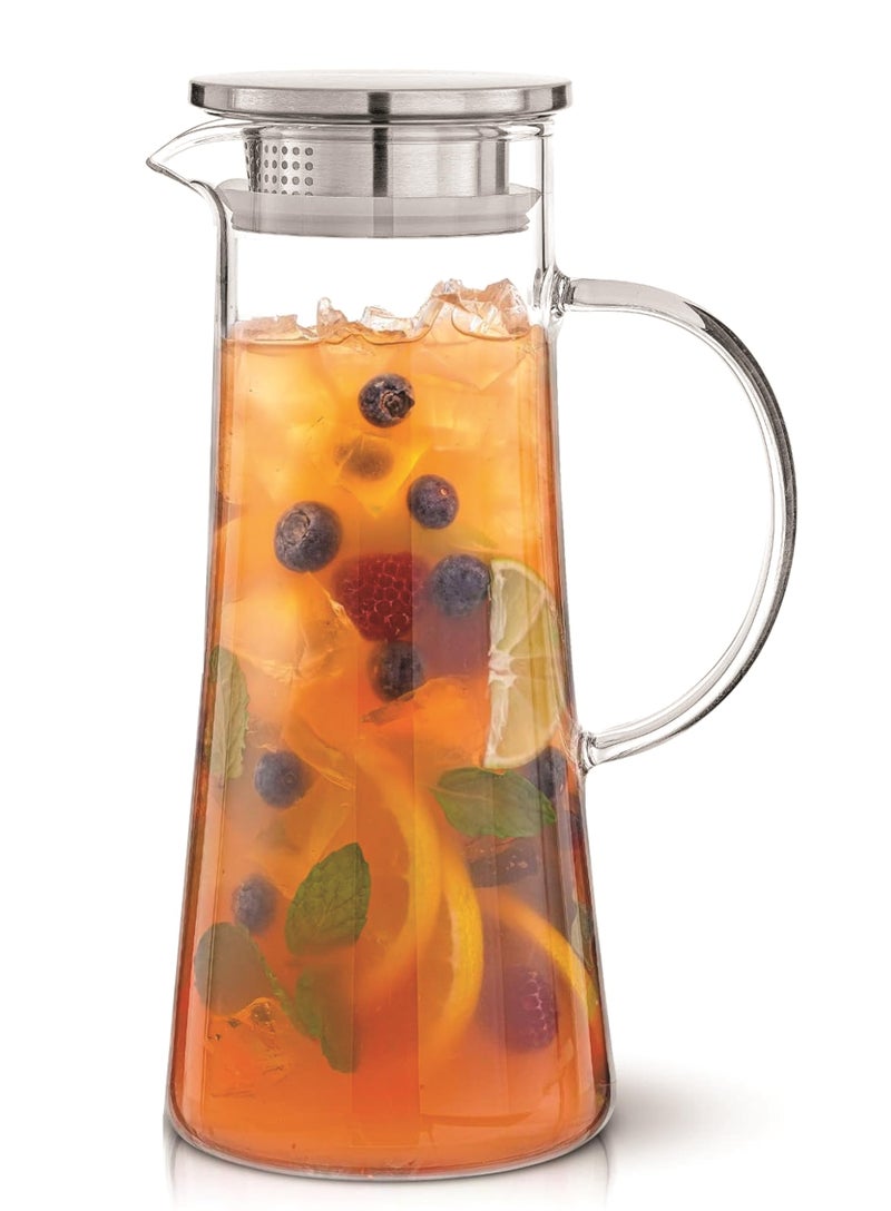 VILON Premium Glass Water Jug - 1.3 LTR, Transparent, Hot Cold Water Pitcher with Lid Water Jug, Iced Tea, Milk and Juice Beverage Carafe, Lemon Jug., 1.80 Liter (Borosilicate JUG 1.3 LIETER) - Image 1