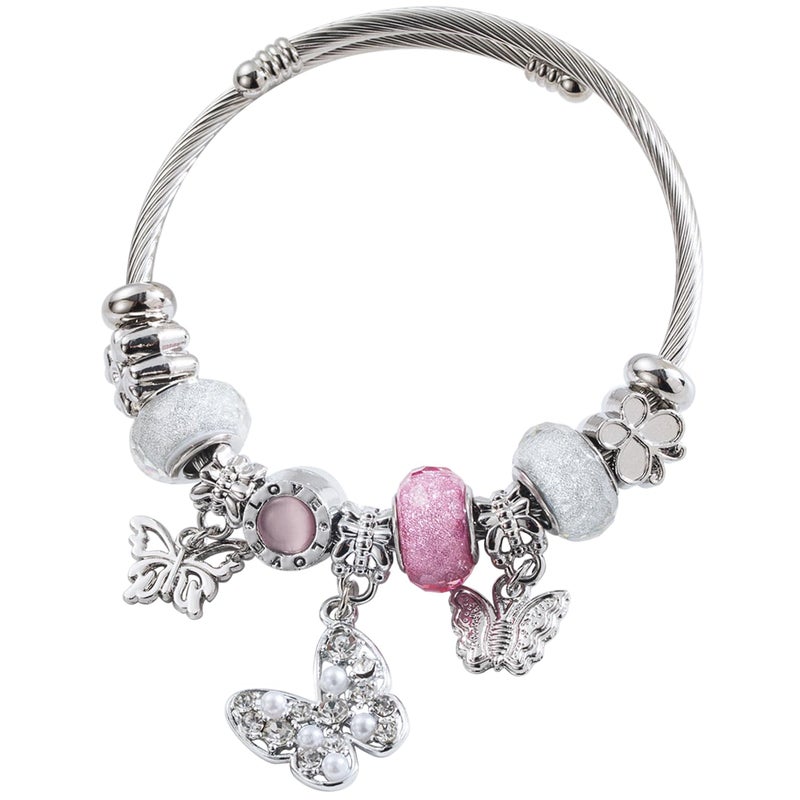 QMWKVNC Charm Bracelets for Girls,Exquisite Cute Cartoon Friendship Silver Bracelets Stainless Steel Bangle, Girls Jewelry Suitable for Holiday Gifts and Birthday Gifts (Bracelets-D) - Image 1