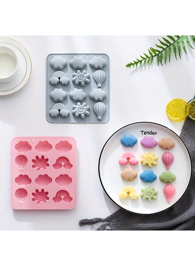Set Of Silicone Molds Cloud Hot Air Balloon Sun Rainbow Shape Heat Resistant Easy To Clean Foldable For Kitchen Cake Shop Bakery Candy Chocolate Cake Grey - Image 1