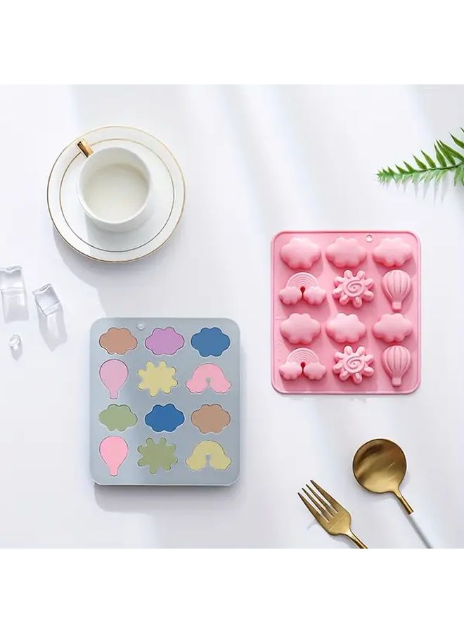 Set Of Silicone Molds Cloud Hot Air Balloon Sun Rainbow Shape Heat Resistant Easy To Clean Foldable For Kitchen Cake Shop Bakery Candy Chocolate Cake Grey - Image 3