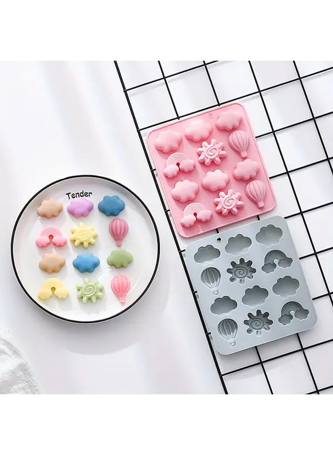 Set Of Silicone Molds Cloud Hot Air Balloon Sun Rainbow Shape Heat Resistant Easy To Clean Foldable For Kitchen Cake Shop Bakery Candy Chocolate Cake Grey - Image 2
