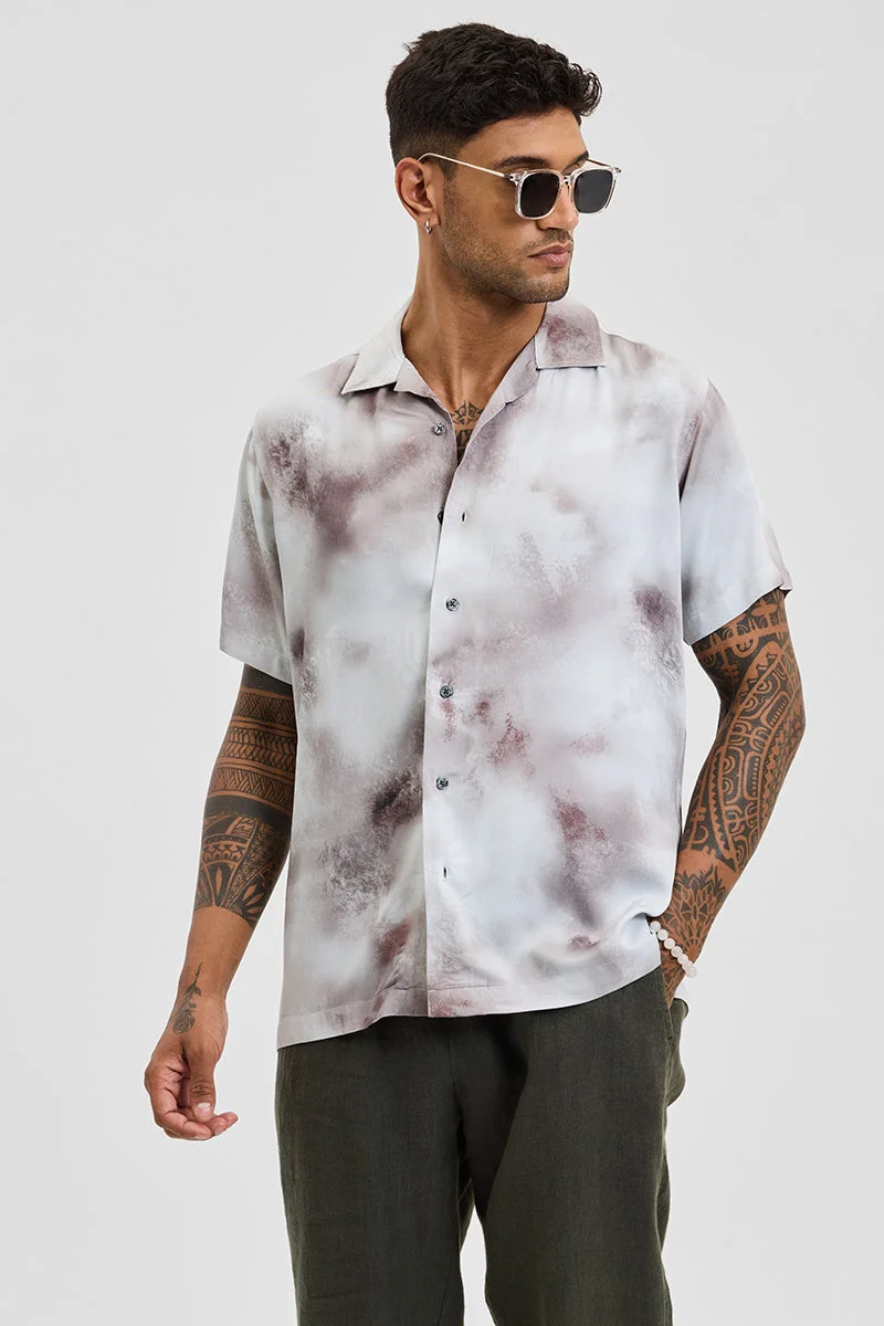 سنيتش Brown Abstract Half Sleeve Boxy Casual Shirt