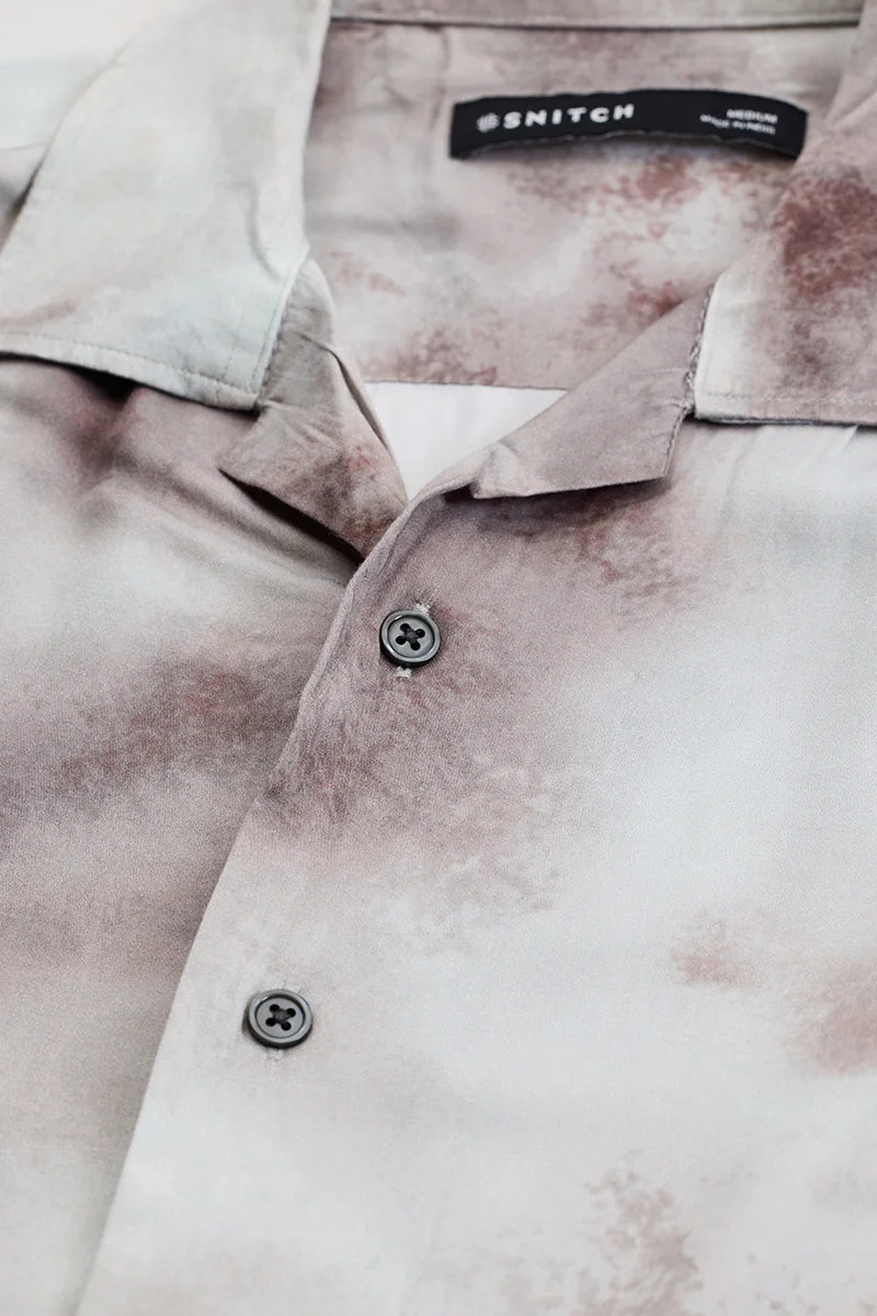 سنيتش Brown Abstract Half Sleeve Boxy Casual Shirt