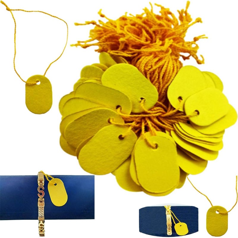DIY Crafts Yellow Tie Label Paper Tag for Jewellery Retail Shops Watch Kitchen Clothes Content Label, Goods Price TagPrice Tags with String Attached, Paper Hang Tags (3.6cm/2.1cm, 400, Count) - Image 1