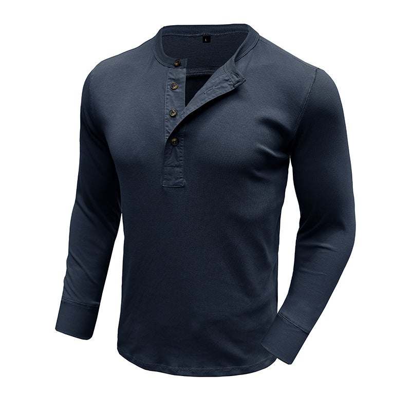 Autumn and Winter and Men''s Long-sleeved Crewneck T-shirt Foreign Trade Men''s Slim-fit Henry Shirt Casual Top - Image 5