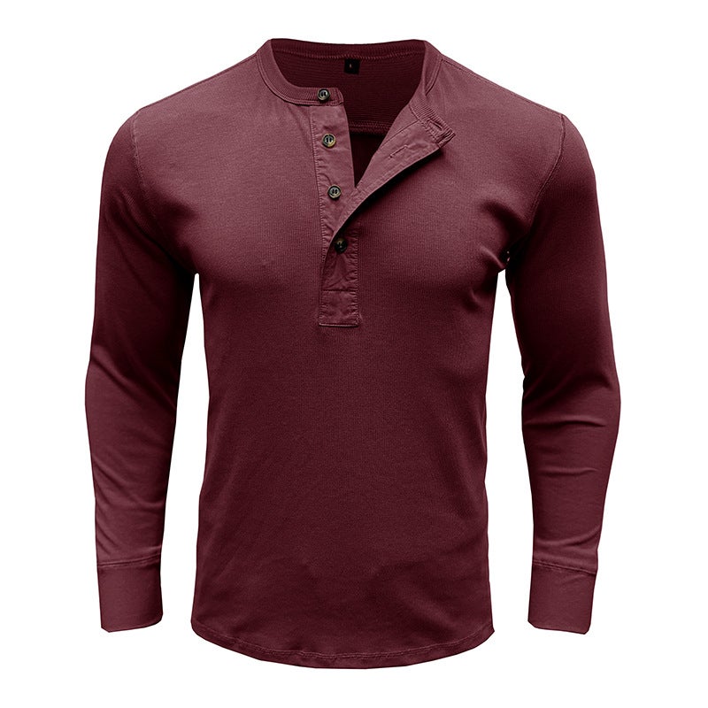 Autumn and Winter and Men''s Long-sleeved Crewneck T-shirt Foreign Trade Men''s Slim-fit Henry Shirt Casual Top - Image 1