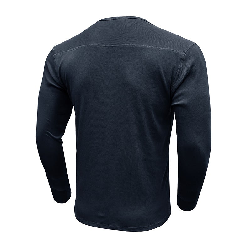 Autumn and Winter and Men''s Long-sleeved Crewneck T-shirt Foreign Trade Men''s Slim-fit Henry Shirt Casual Top - Image 3