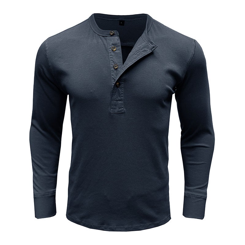 Autumn and Winter and Men''s Long-sleeved Crewneck T-shirt Foreign Trade Men''s Slim-fit Henry Shirt Casual Top - Image 4