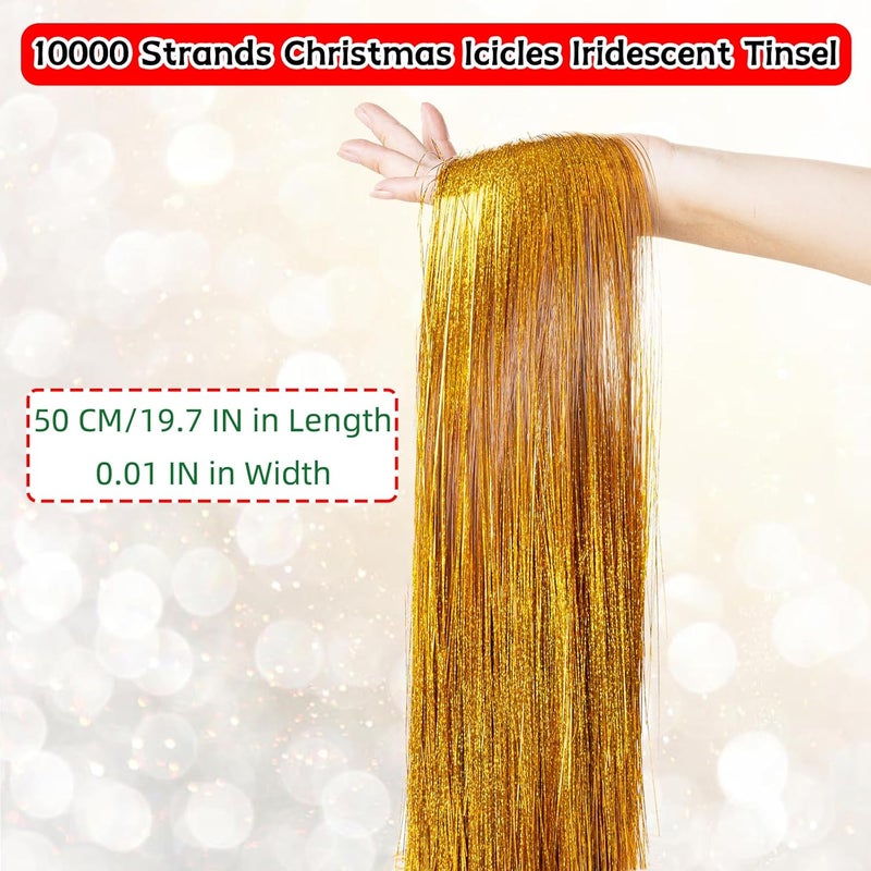 Gloreyan 10000 Strands Christmas Tinsel Icicles Golden Iridescent Tinsel Foil Fringe Icicles Christmas Tree Tinsel Decoration for Christmas Birthday Wedding Party Hanging Decoration - Image 2