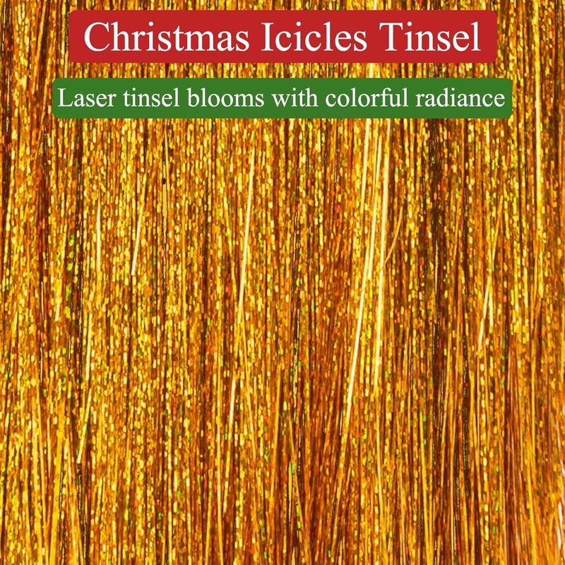 Gloreyan 10000 Strands Christmas Tinsel Icicles Golden Iridescent Tinsel Foil Fringe Icicles Christmas Tree Tinsel Decoration for Christmas Birthday Wedding Party Hanging Decoration - Image 3