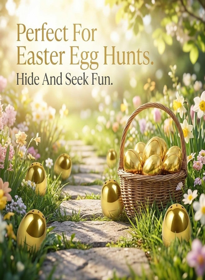 TOUGS 24 Pcs Gold Easter Eggs, 2.4 Inches Plastic Eggs, Perfect for Easter Egg Hunt, Easter Hunt, Easter Theme Party Favor - Image 3