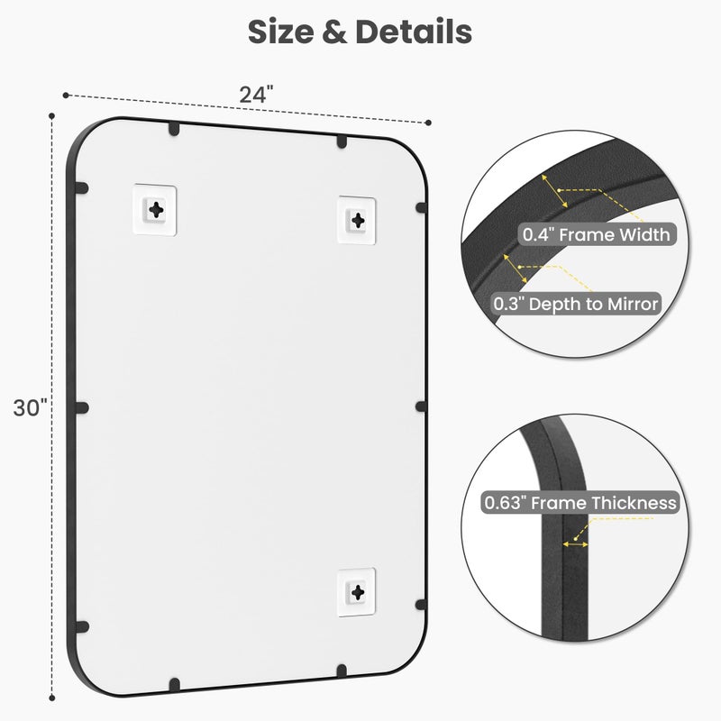 Pocetry 2 Pack Bathroom Mirrors for Over Sink, 24"x30" Matte Black Framed Vanity Mirror, Rounded Corner Rectangular Metal Mirror for Wall, Modern Farmhouse Industrial Decor - Image 4