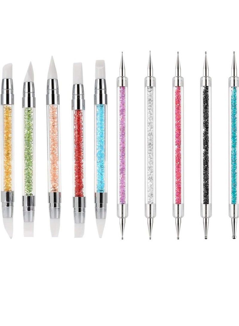 مجموعة 10 قطع من ادوات الاظافر من السيليكون، فرشاة واقلام من رأسين لنحت الاظافر، ، ادوات تزين وتصميم الأظافر الاكريليك - Image 1