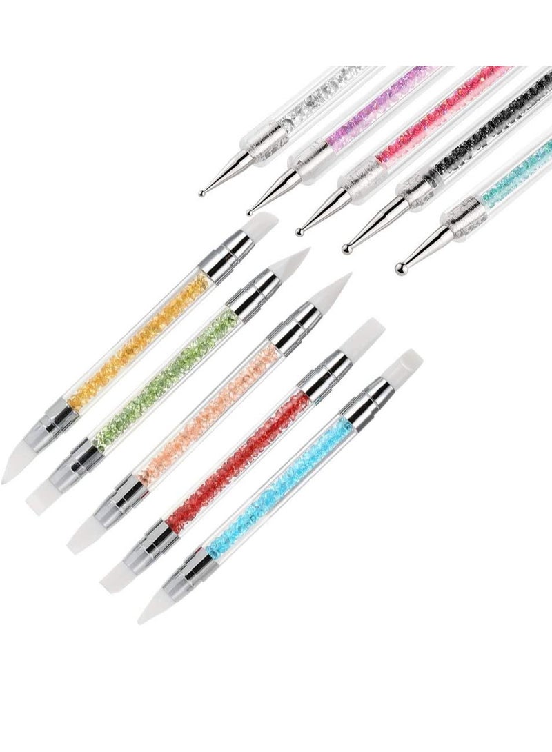 مجموعة 10 قطع من ادوات الاظافر من السيليكون، فرشاة واقلام من رأسين لنحت الاظافر، ، ادوات تزين وتصميم الأظافر الاكريليك - Image 3