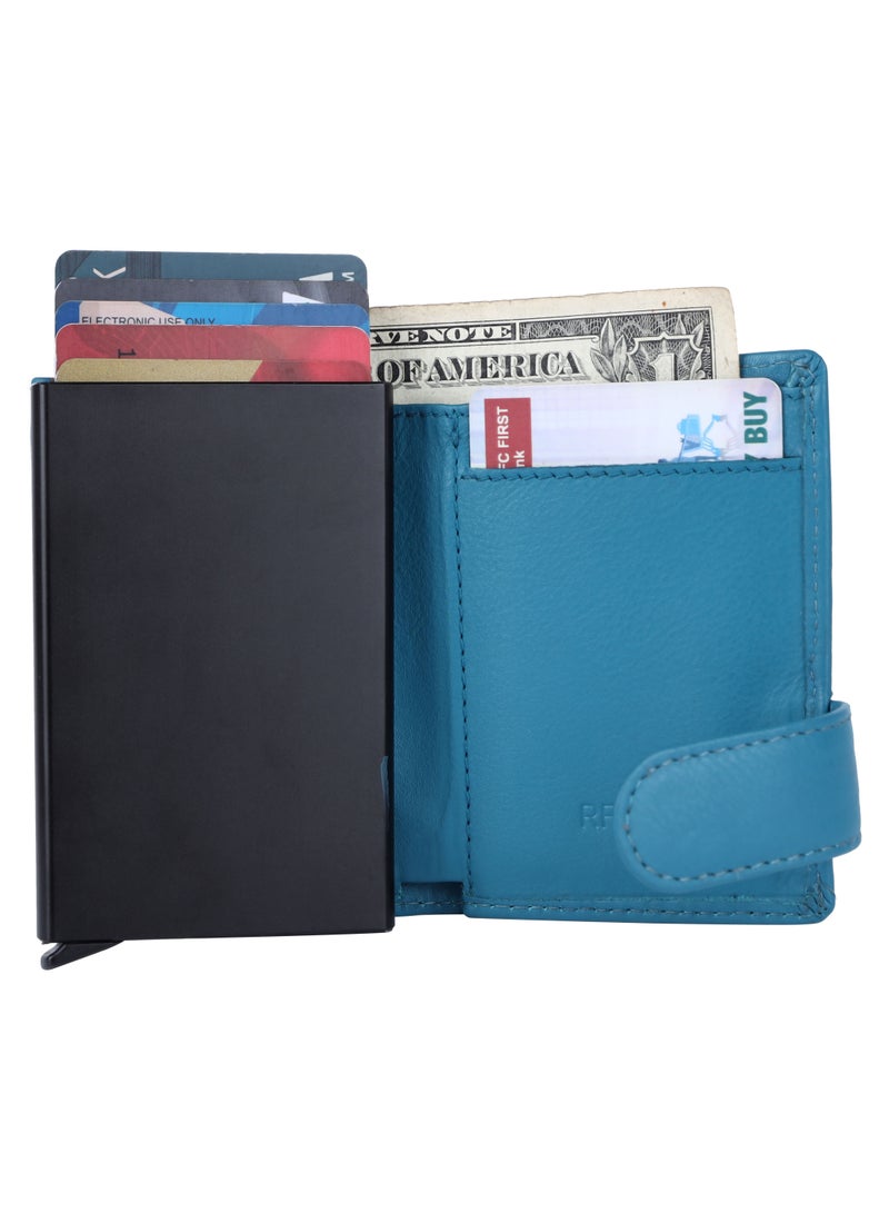 LAVERI LEATHER Laveri Genuine Leather Designer Card Holder Wallet With RFID Protection Navy Blue  - Image 4