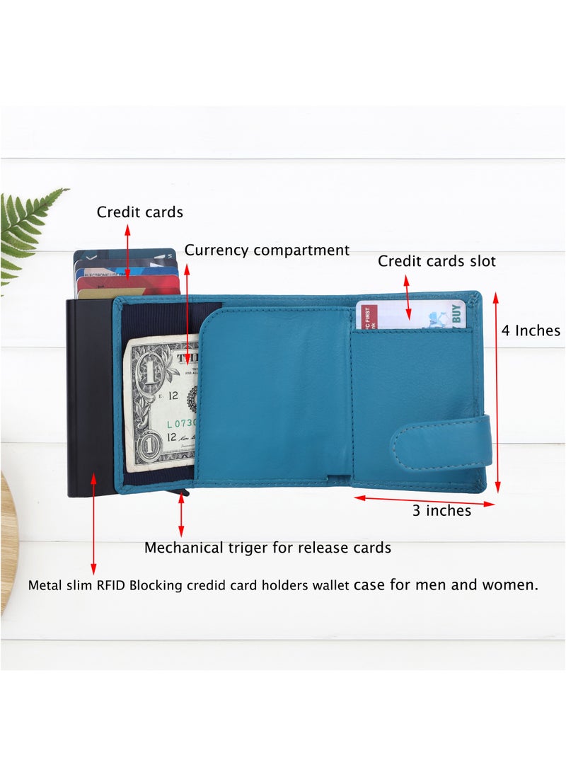 LAVERI LEATHER Laveri Genuine Leather Designer Card Holder Wallet With RFID Protection Navy Blue  - Image 2