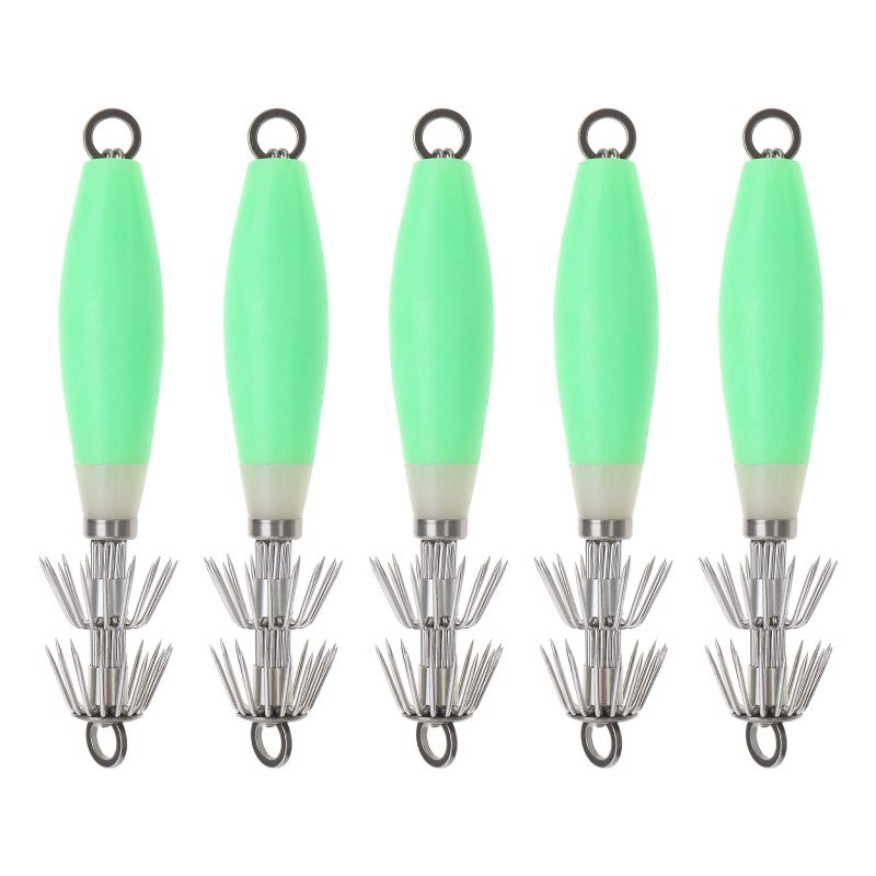 Create idea Pack of 5 Squid Fishing Jig Hooks Hard Luminous Fishing Lures Artificial Bait Fishing Equipment for Freshwater Saltwater 10 cm